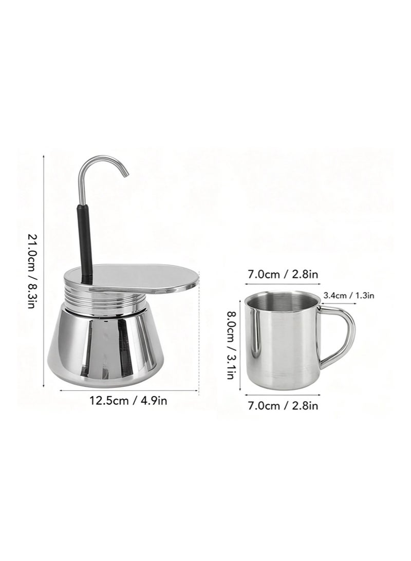 EZSOZO 1 Cup Single Tube Moka Pot， Stainless Steel Espresso Maker with 200ml stainless steel coffee cup  Espresso Makers Capable Greca （200ml） - Image 2